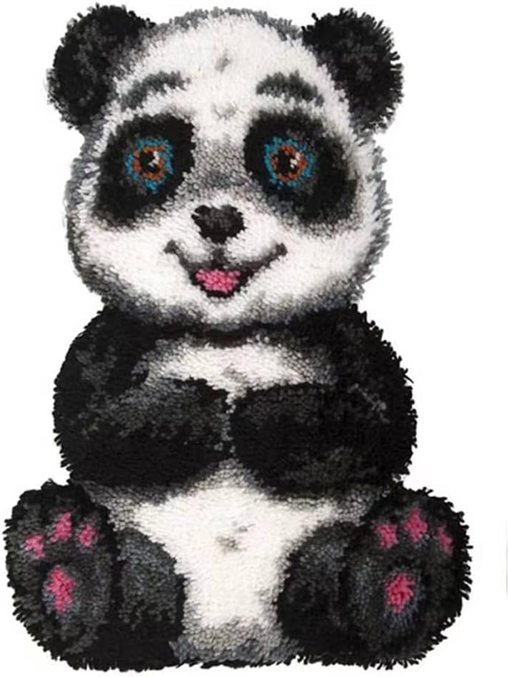 GemJelry DIY Latch Hook Kits for Adults Kids Panda Latch Hook Rug Cover Kits Hand Craft Embroidery Crochet Rugs with Preprinted Canvas Crochet Yarn Kits for Home Decoration 20''X14'' - Image 1